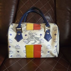 MCM Limited Edition Blue and Red Accent Handbag
